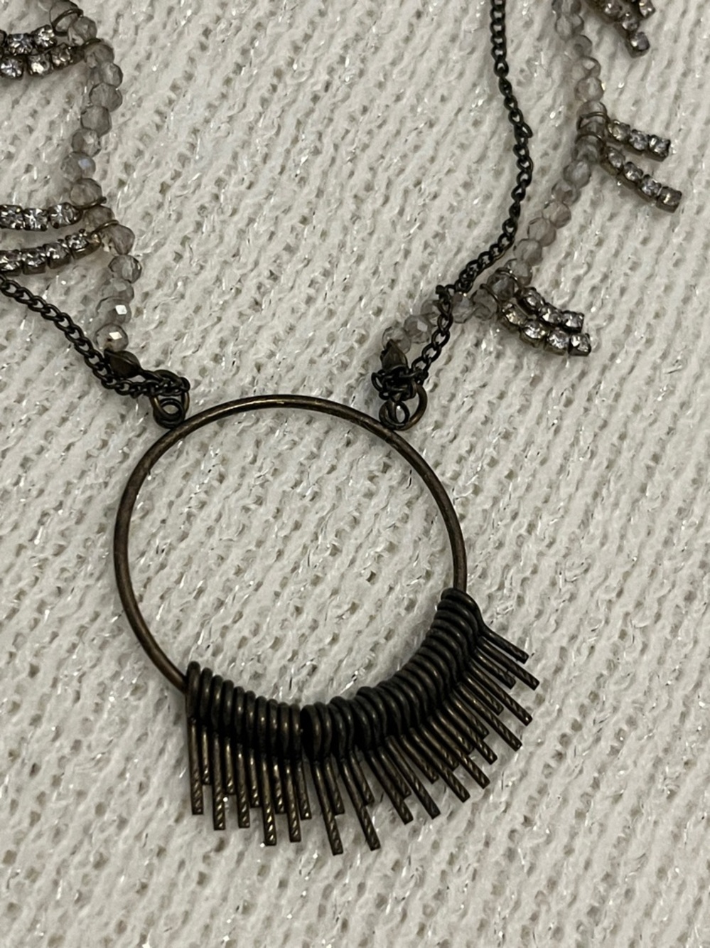 Joyfolie Gunmetal Circle Fringe Necklace with Crystal Accents